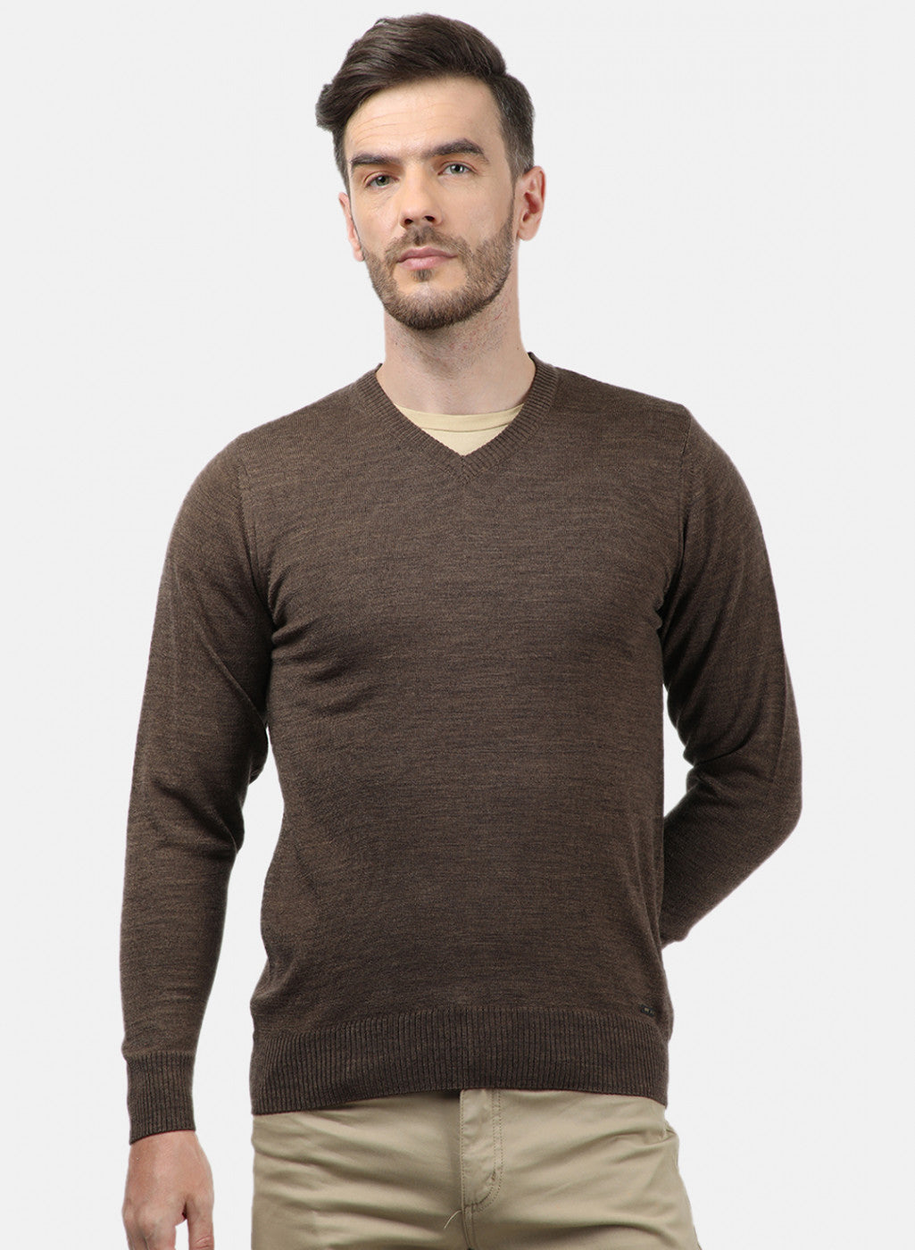 Men Brown Solid Pullover