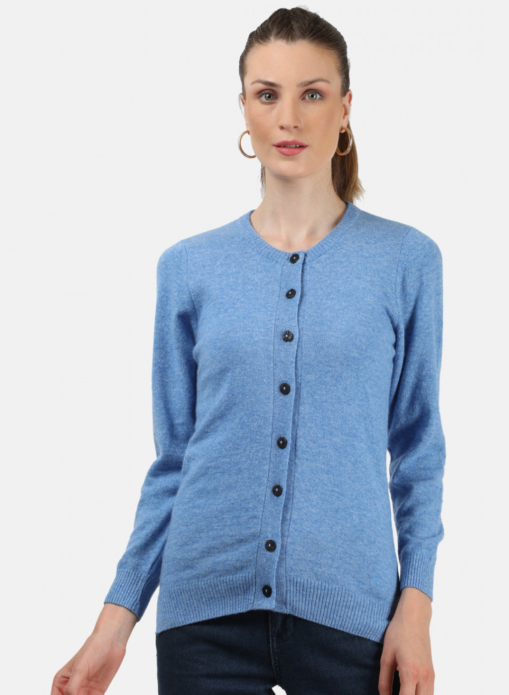 Women Blue Solid Cardigan