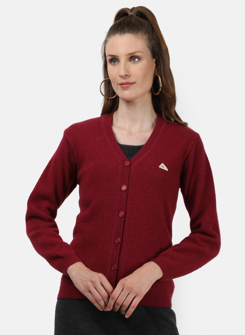 Women Maroon Solid Cardigan