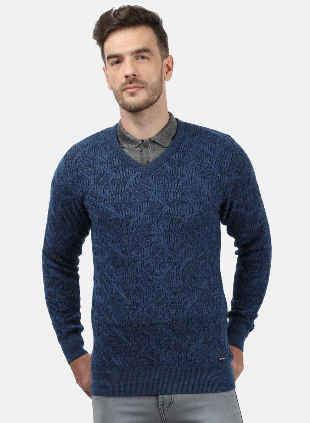 Men Blue Self Pullover