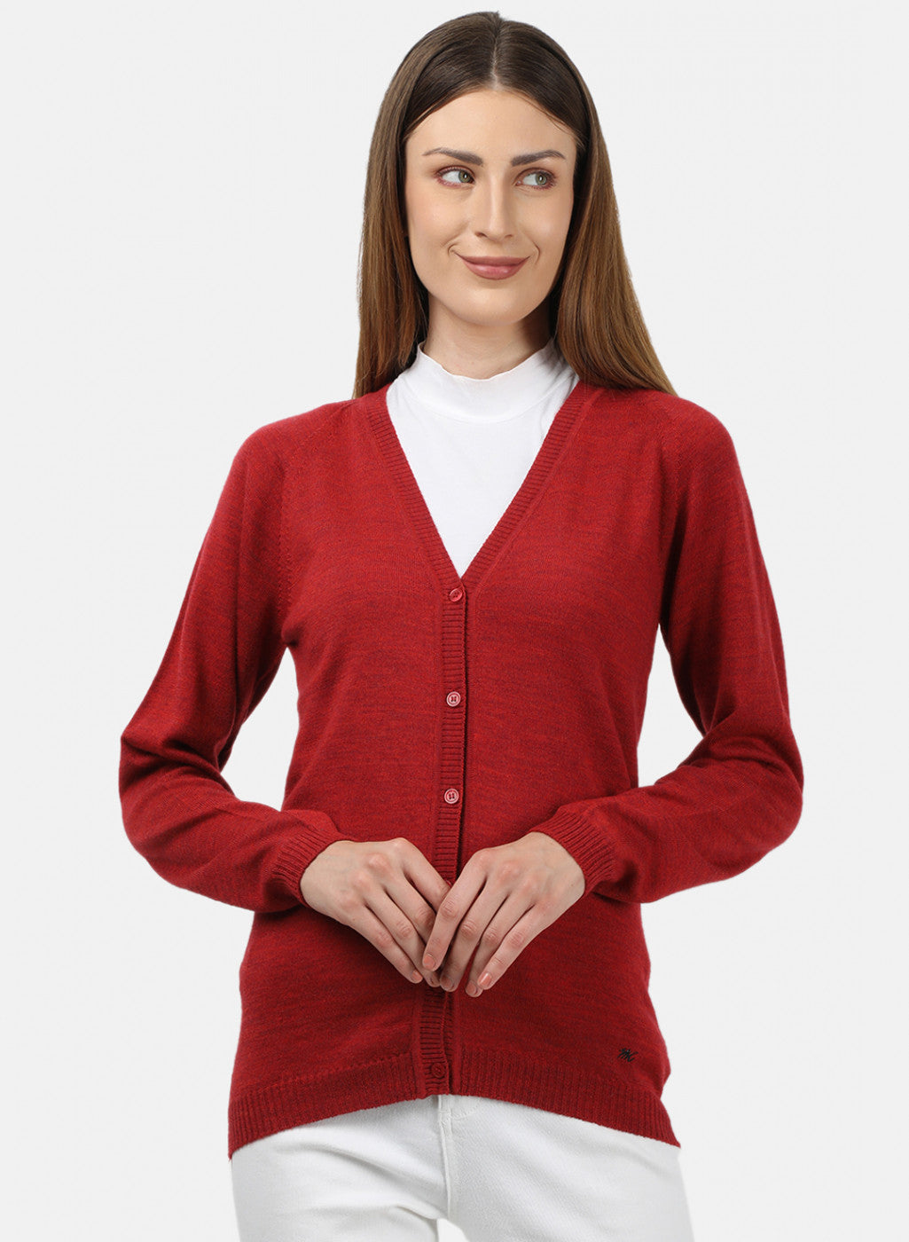 Women Red Solid Cardigan