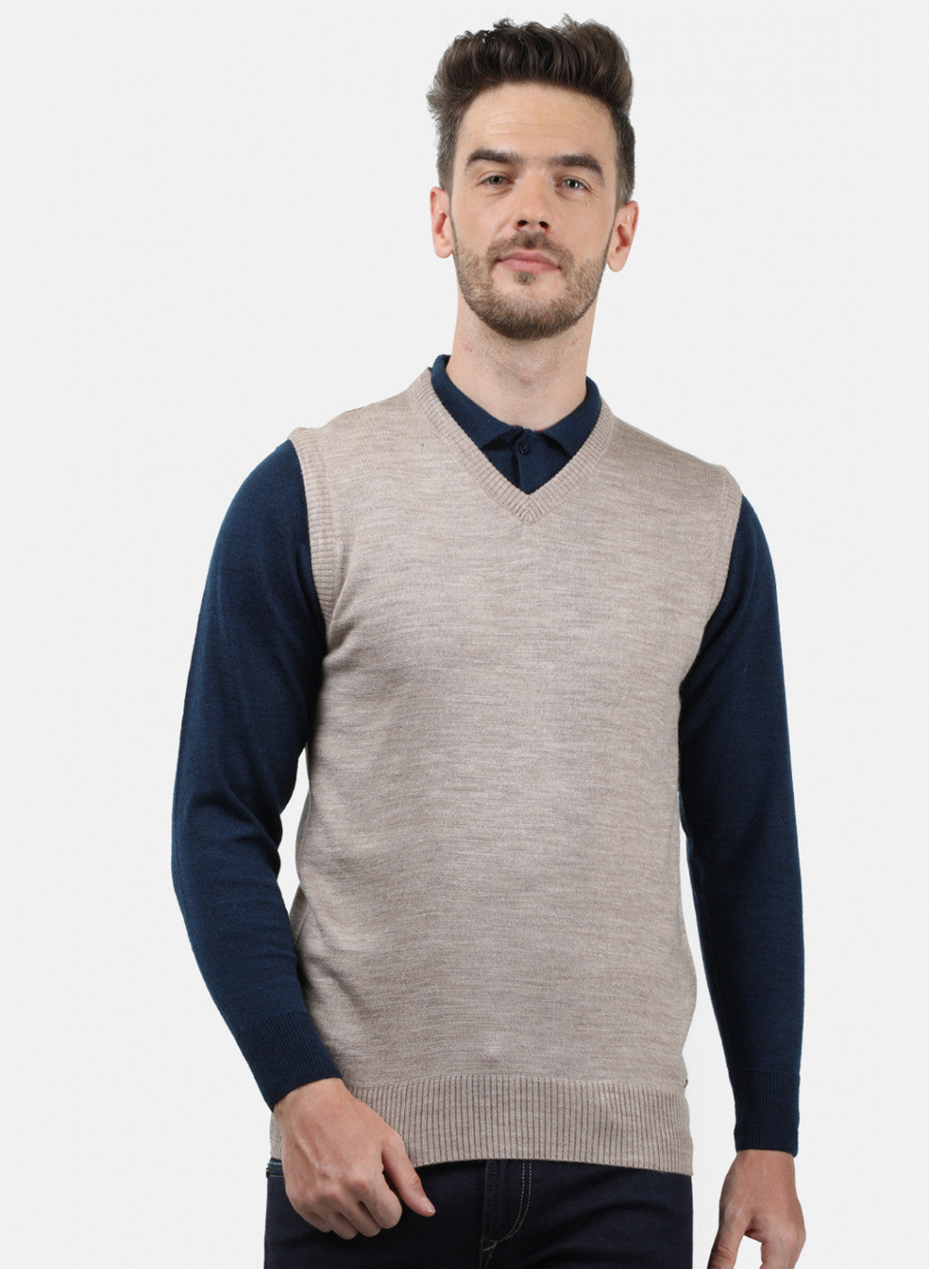 Men Beige Solid Sweater