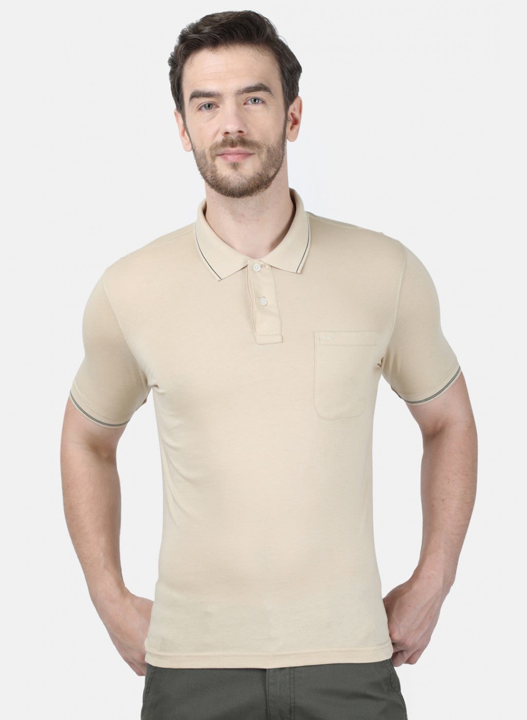 Mens Beige Plain T-Shirt