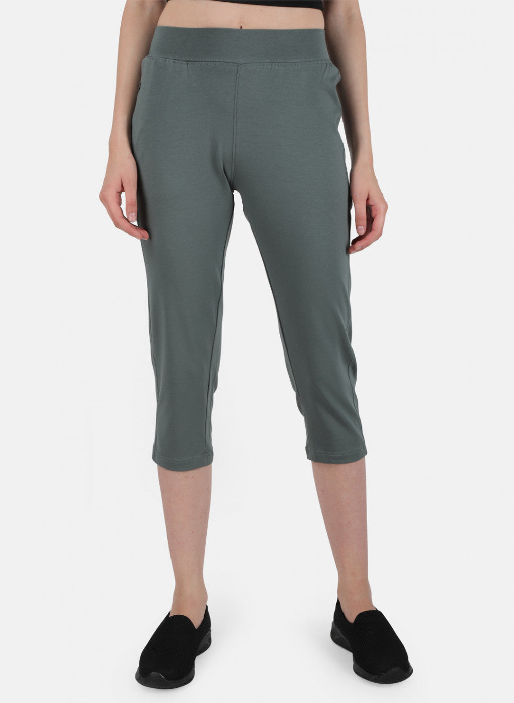 Womens Grey Regular Capri