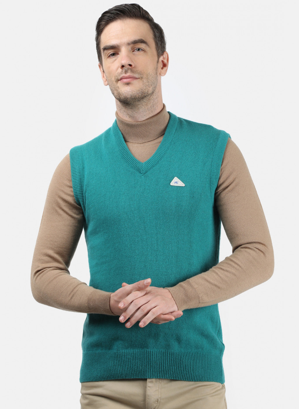 Men Sea Green Solid Sweater