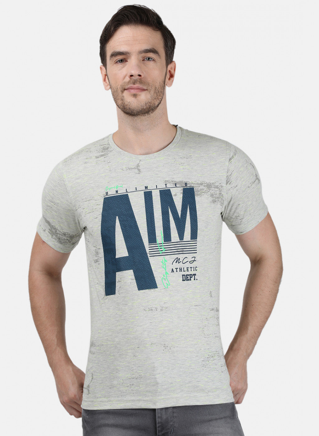 Mens Grey Printed T-Shirt