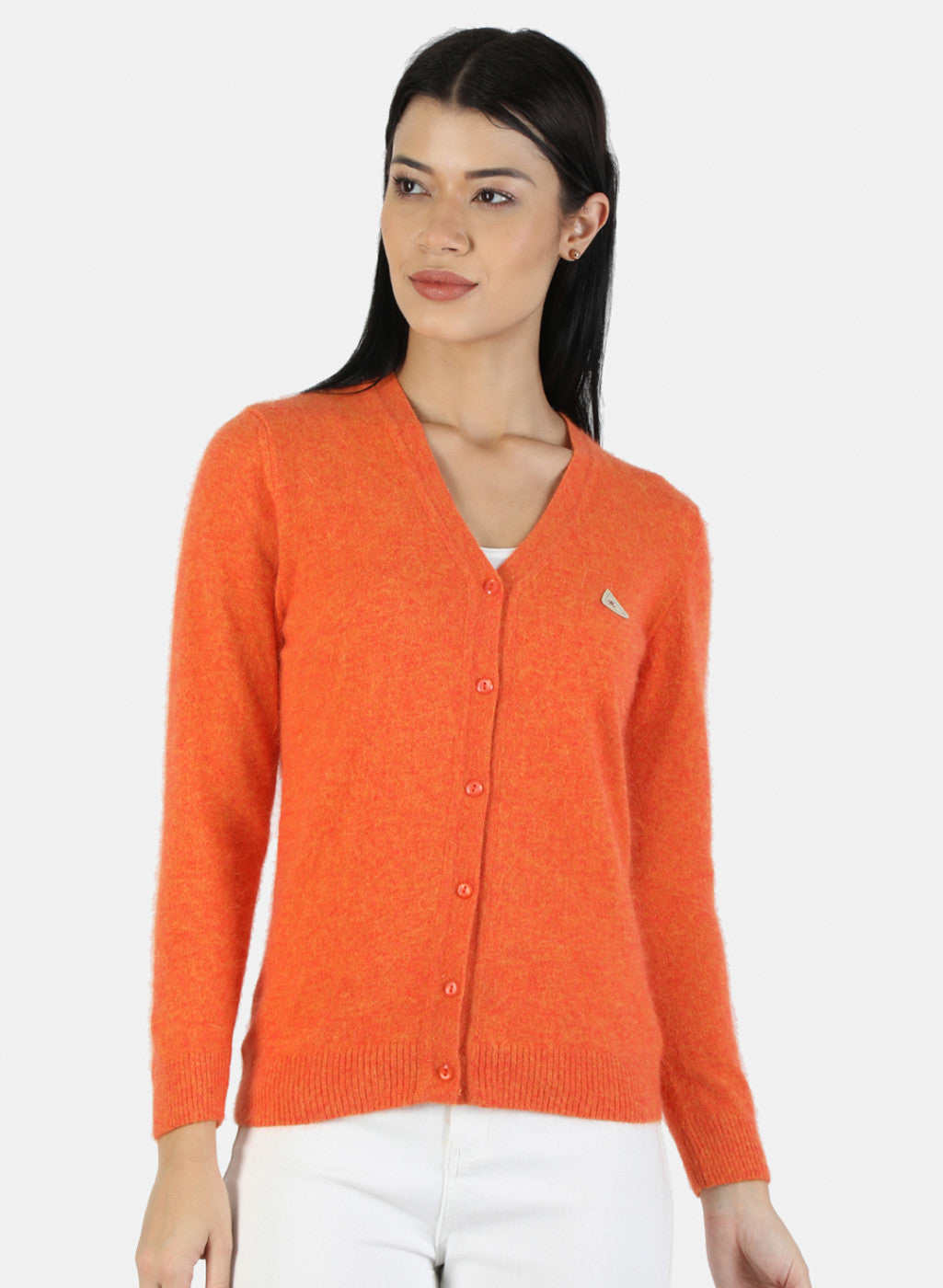 Women Orange Solid Cardigan