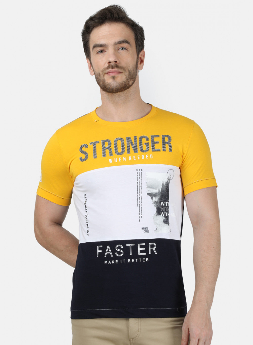 Mens Yellow Printed T-Shirt