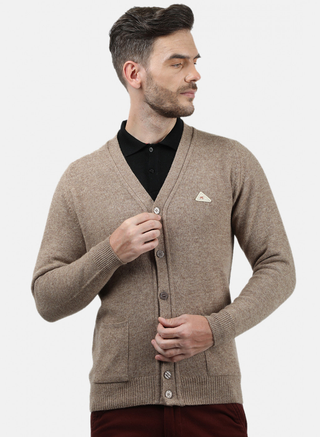 Men Beige Solid Cardigan