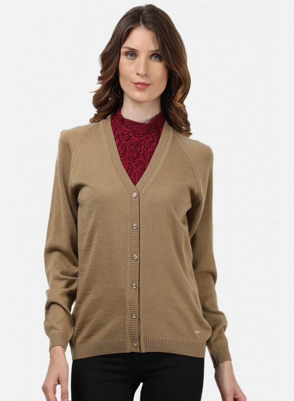 Women Light Brown Solid Cardigan