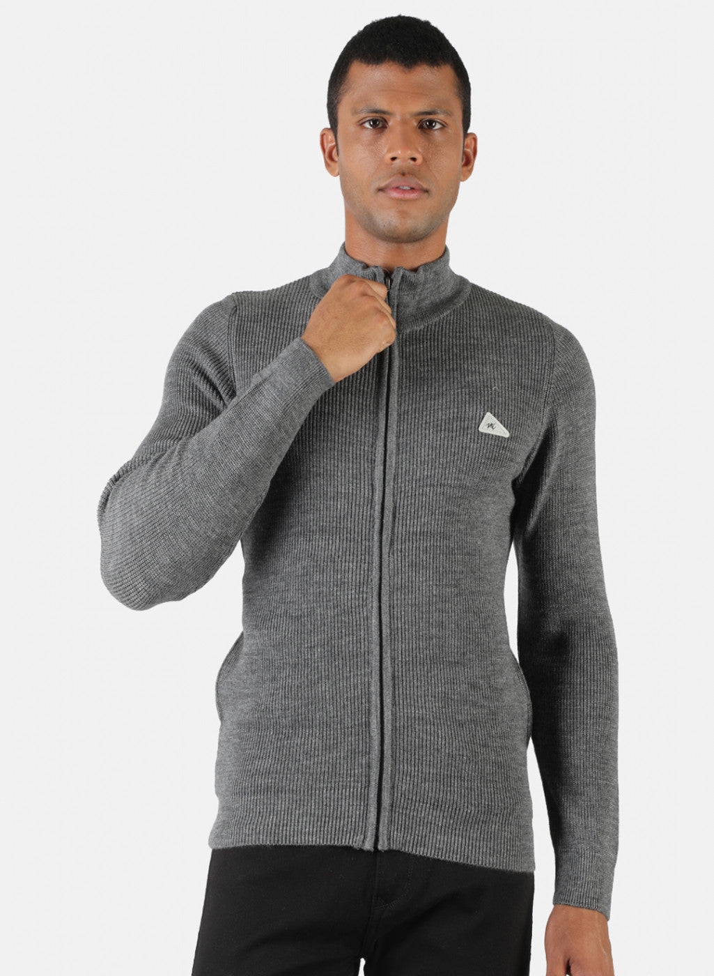 Men Grey Self Design Pullover