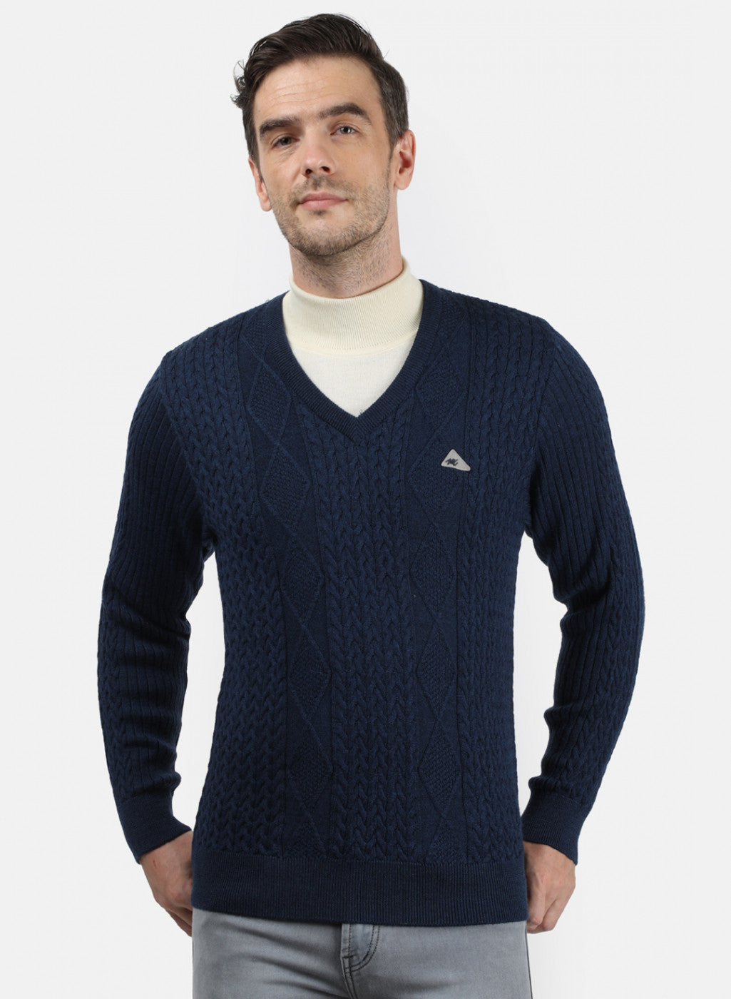 Men NAvy Blue Self Design Pullover