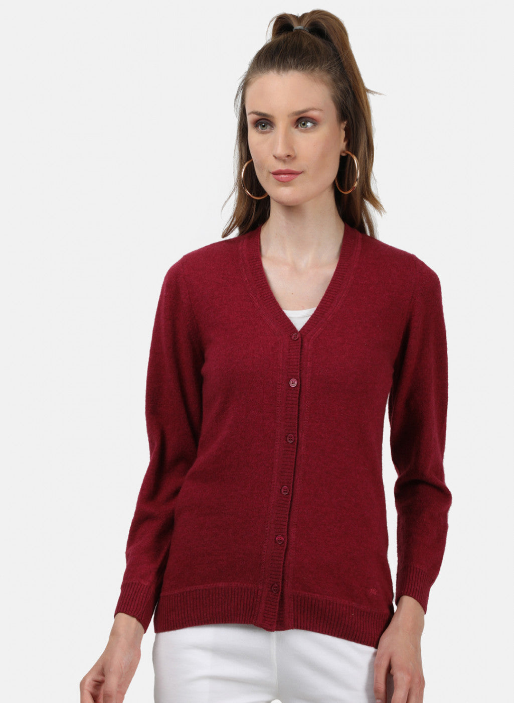 Women Maroon Solid Cardigan