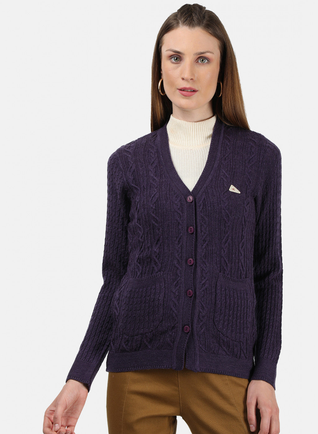 Women Purple Self Cardigan