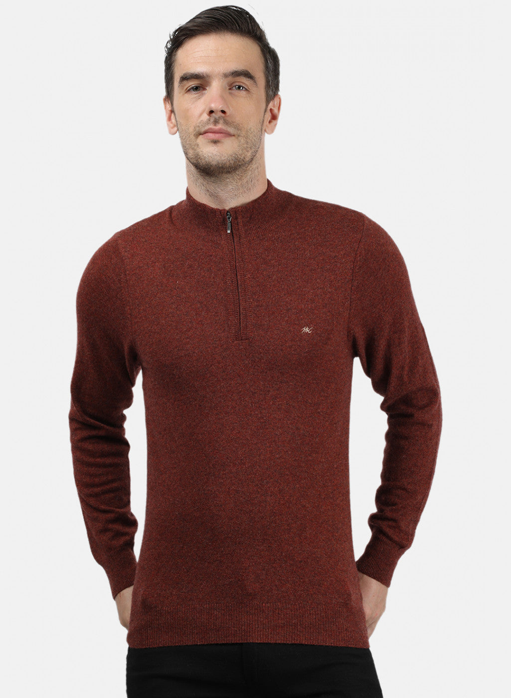 Men Brown & Orange Solid Pullover