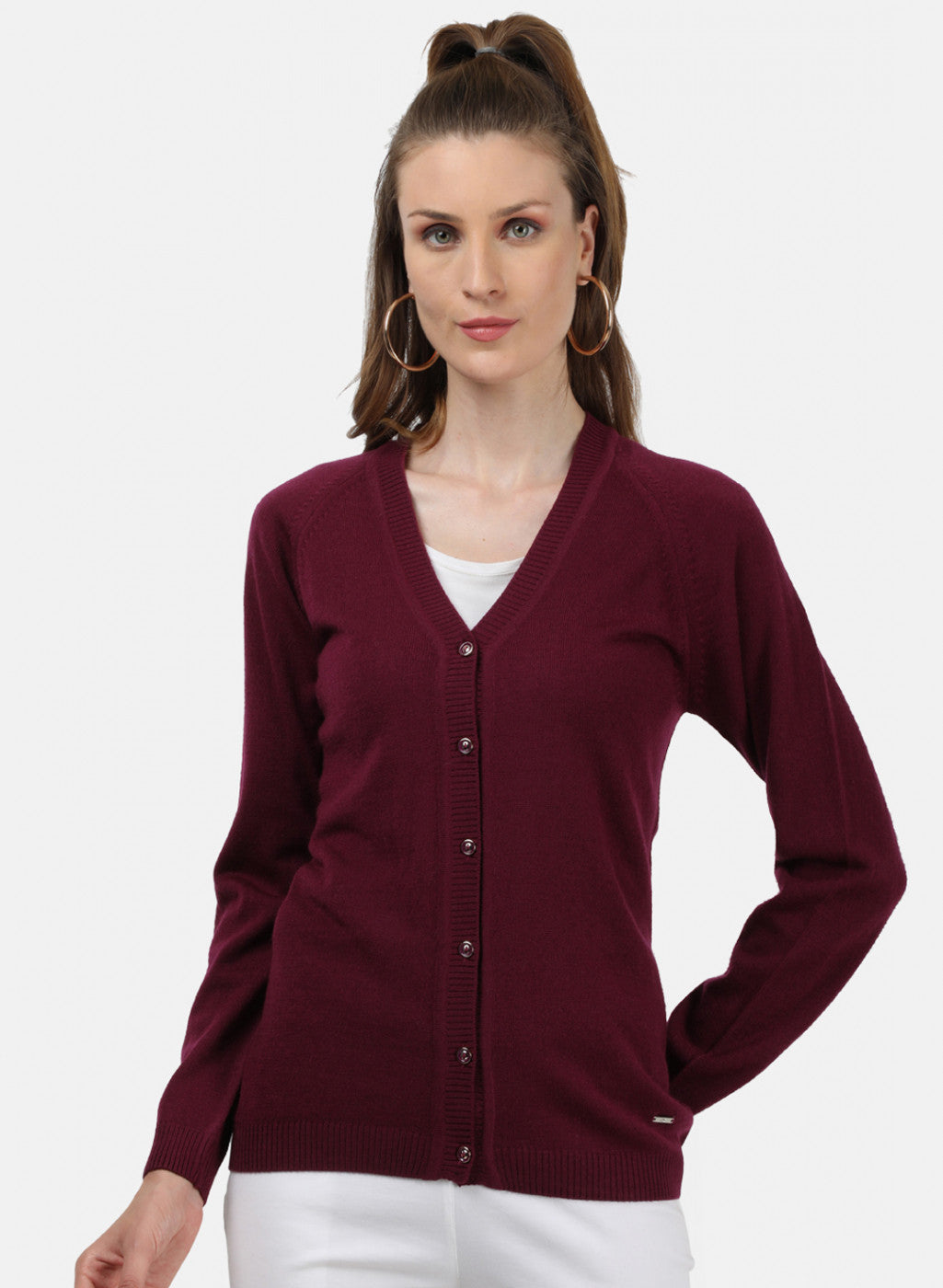 Women Purple Solid Cardigan