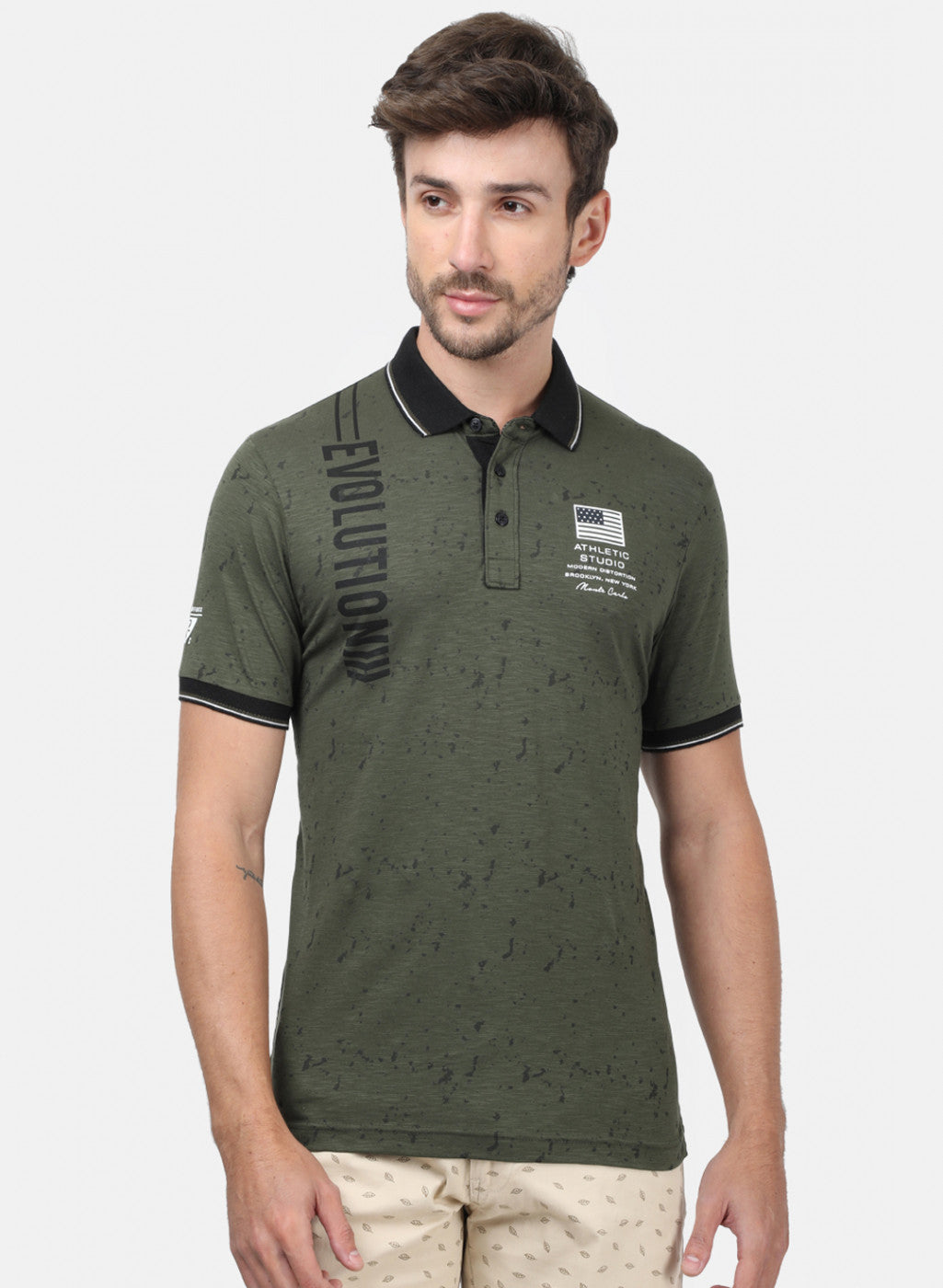 Men Olive Printed T-Shirts