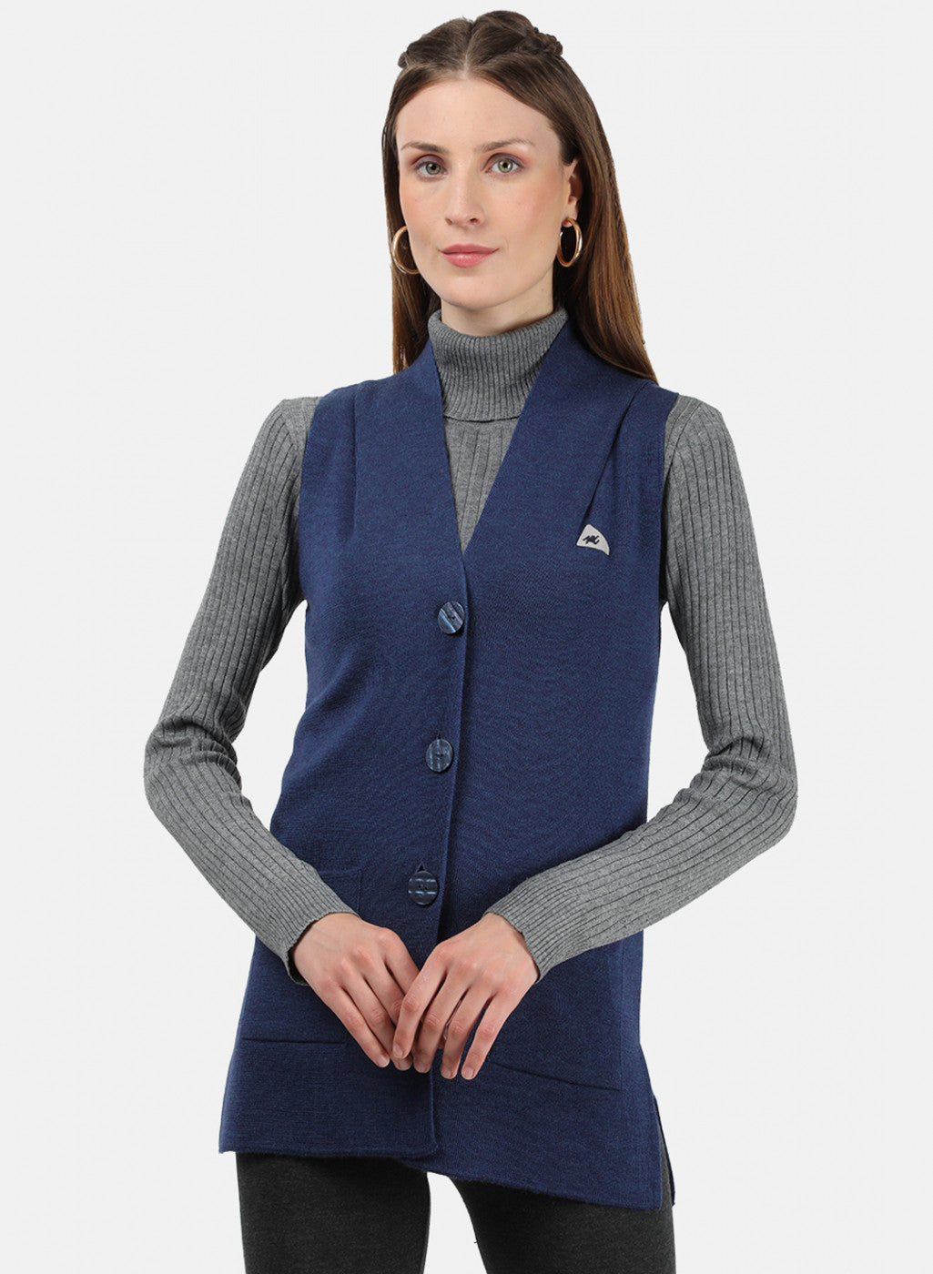 Women Blue Solid Cardigan