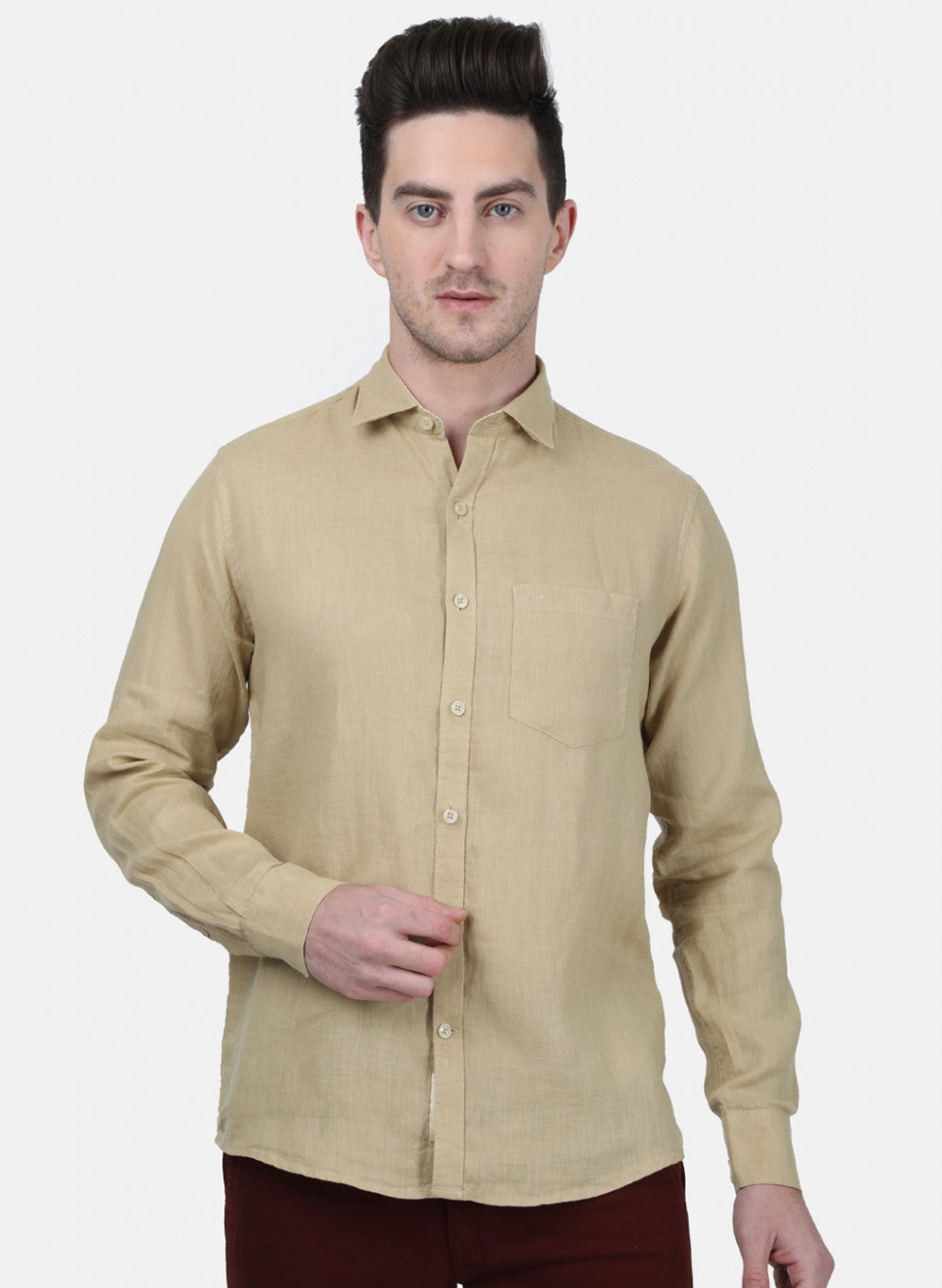 Mens Beige Solid Shirt