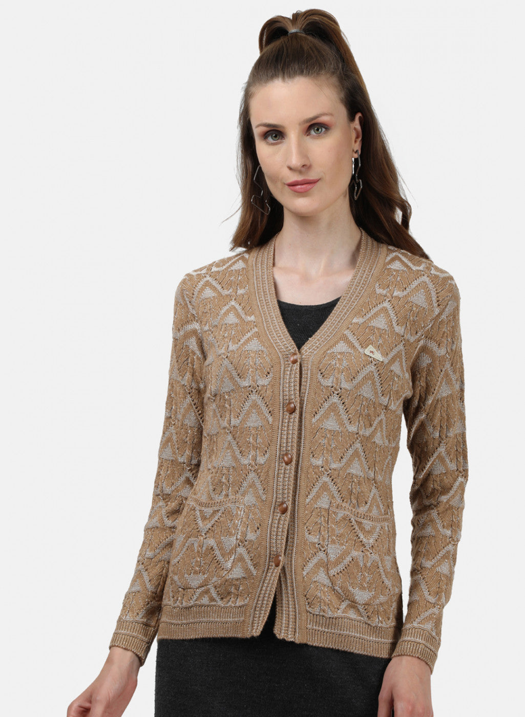 Women Brown Self Cardigan