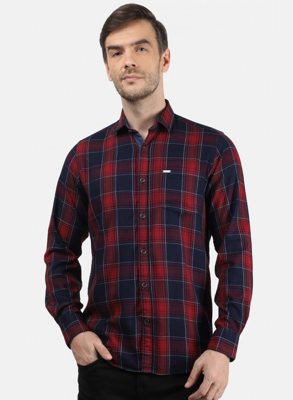 Men Maroon Check Shirt