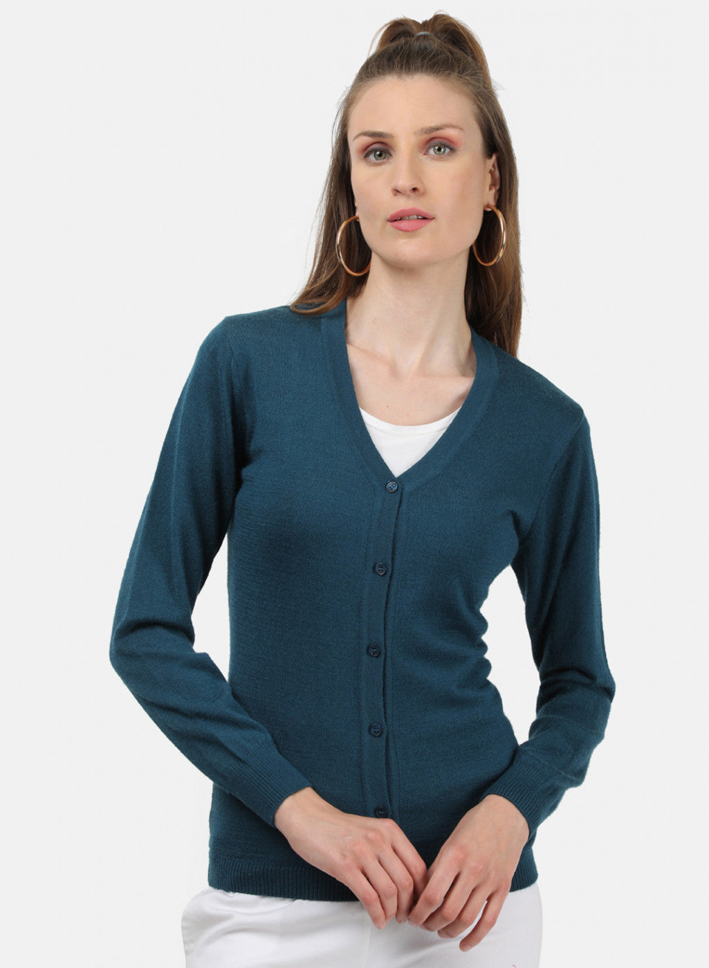 Women Teal Blue Solid Cardigan