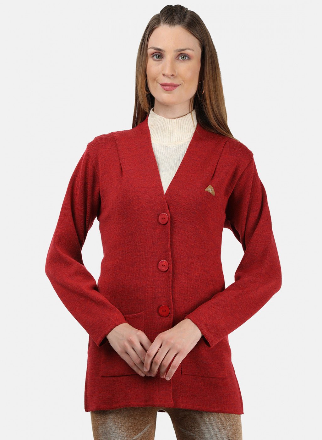 Women Red Solid Cardigan