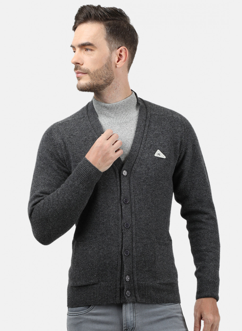 Men Dark Grey Solid Cardigan