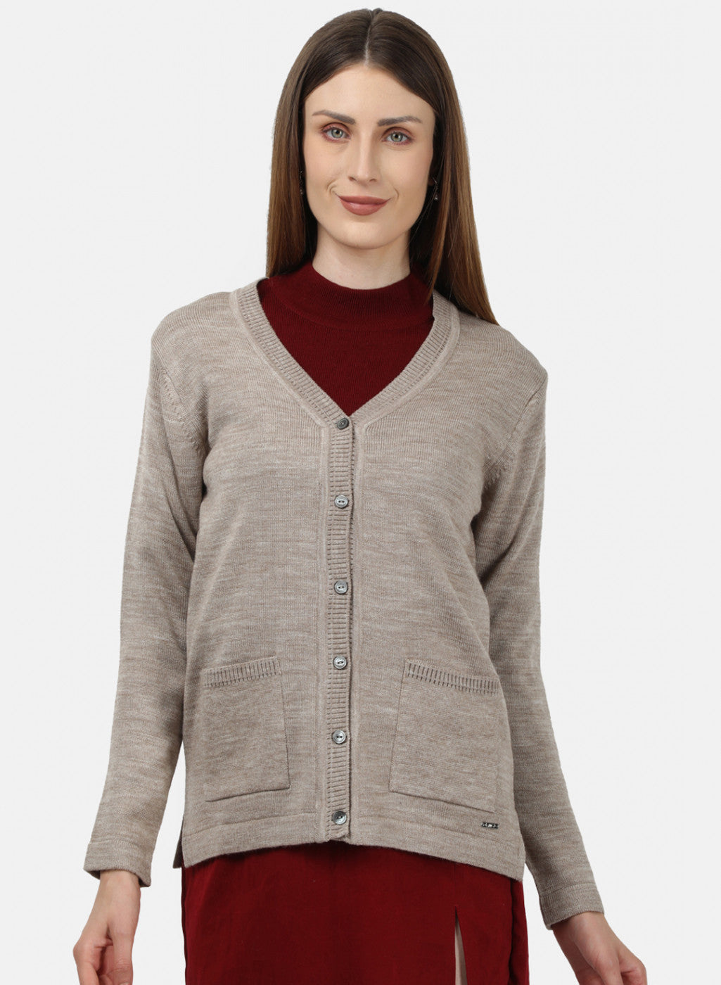 Women Beige Solid Cardigan