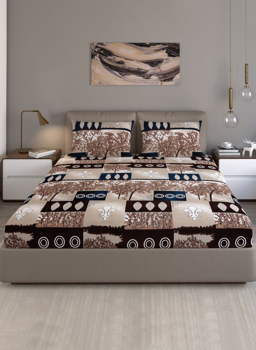 130 GSM Polyester Queen Bedsheet with 2 Pillow Covers