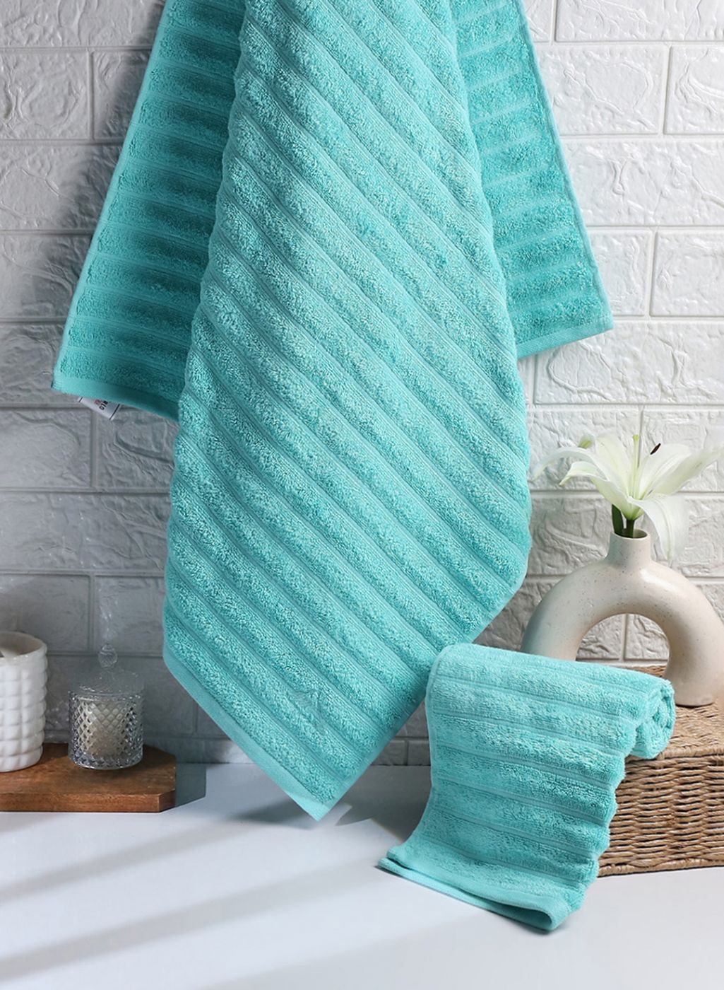 Blue Cotton 525 GSM Towel Set Pack of 2 (1 Bath & 1 Hand Towel)