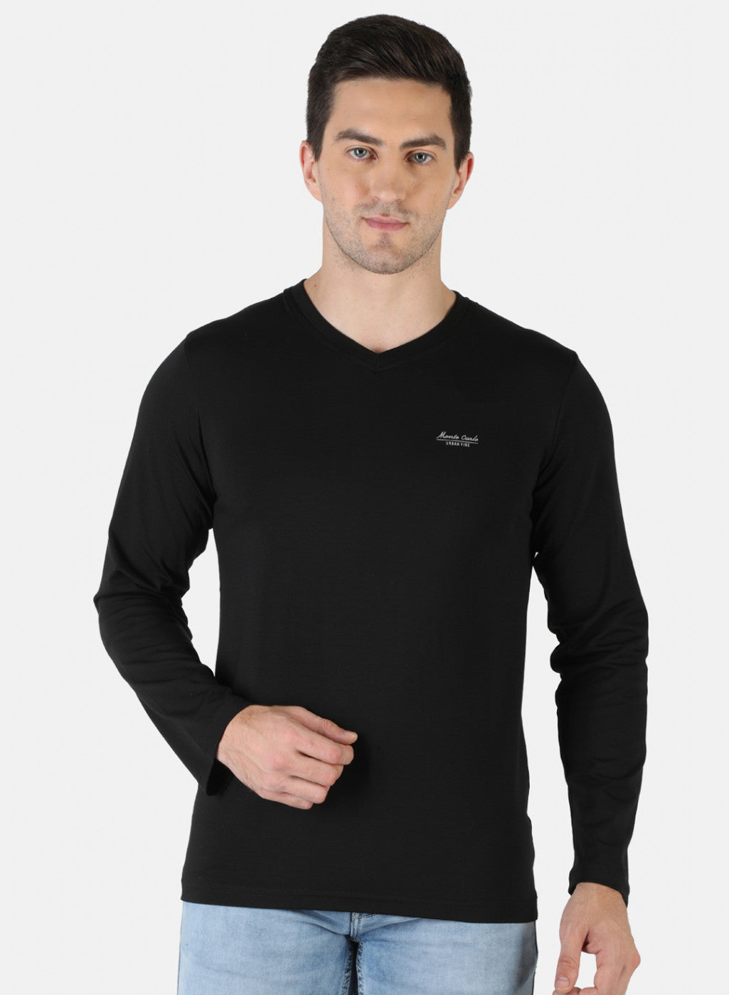 Men Black Plain T-Shirt