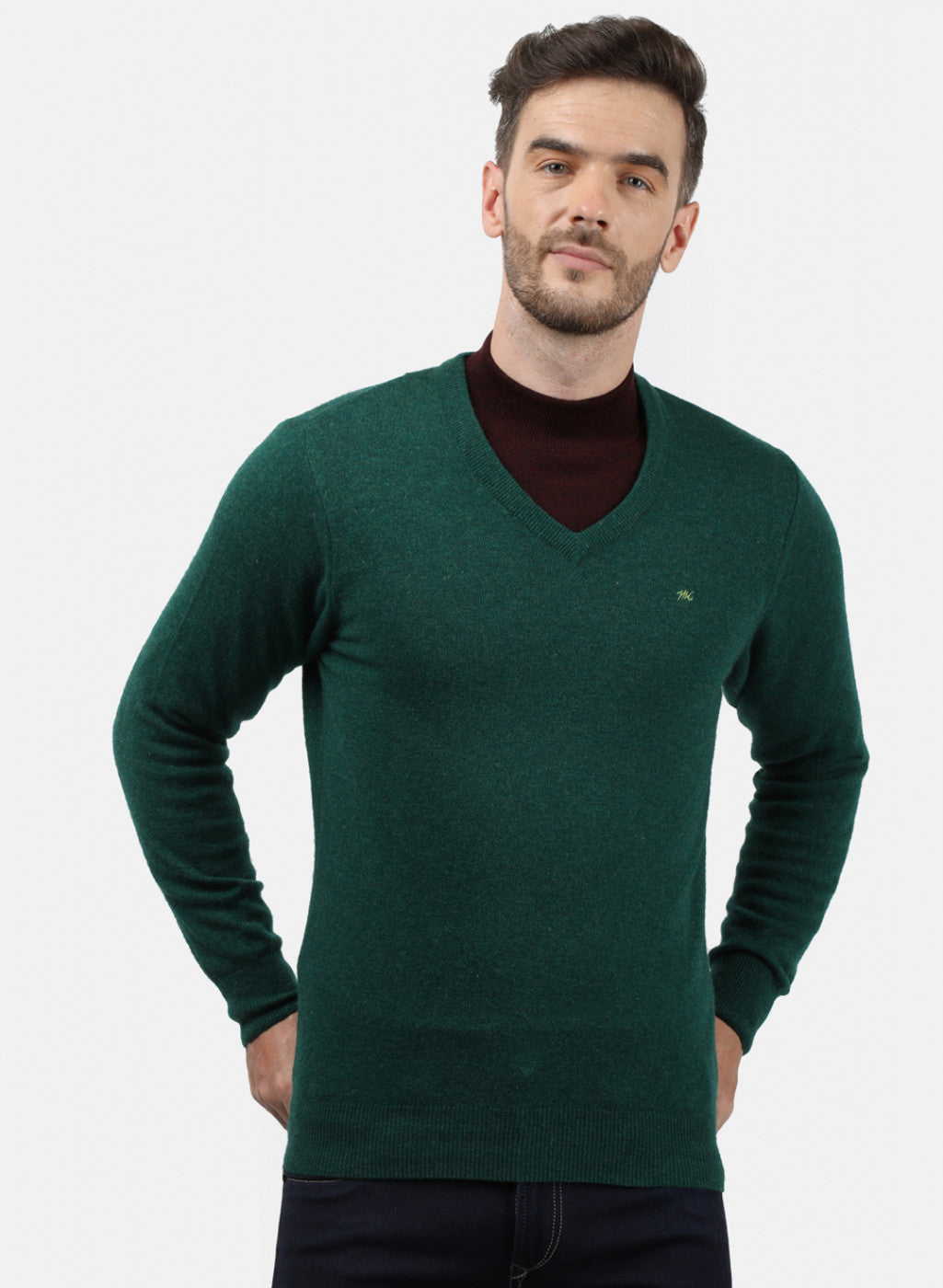 Men Green Solid Pullover