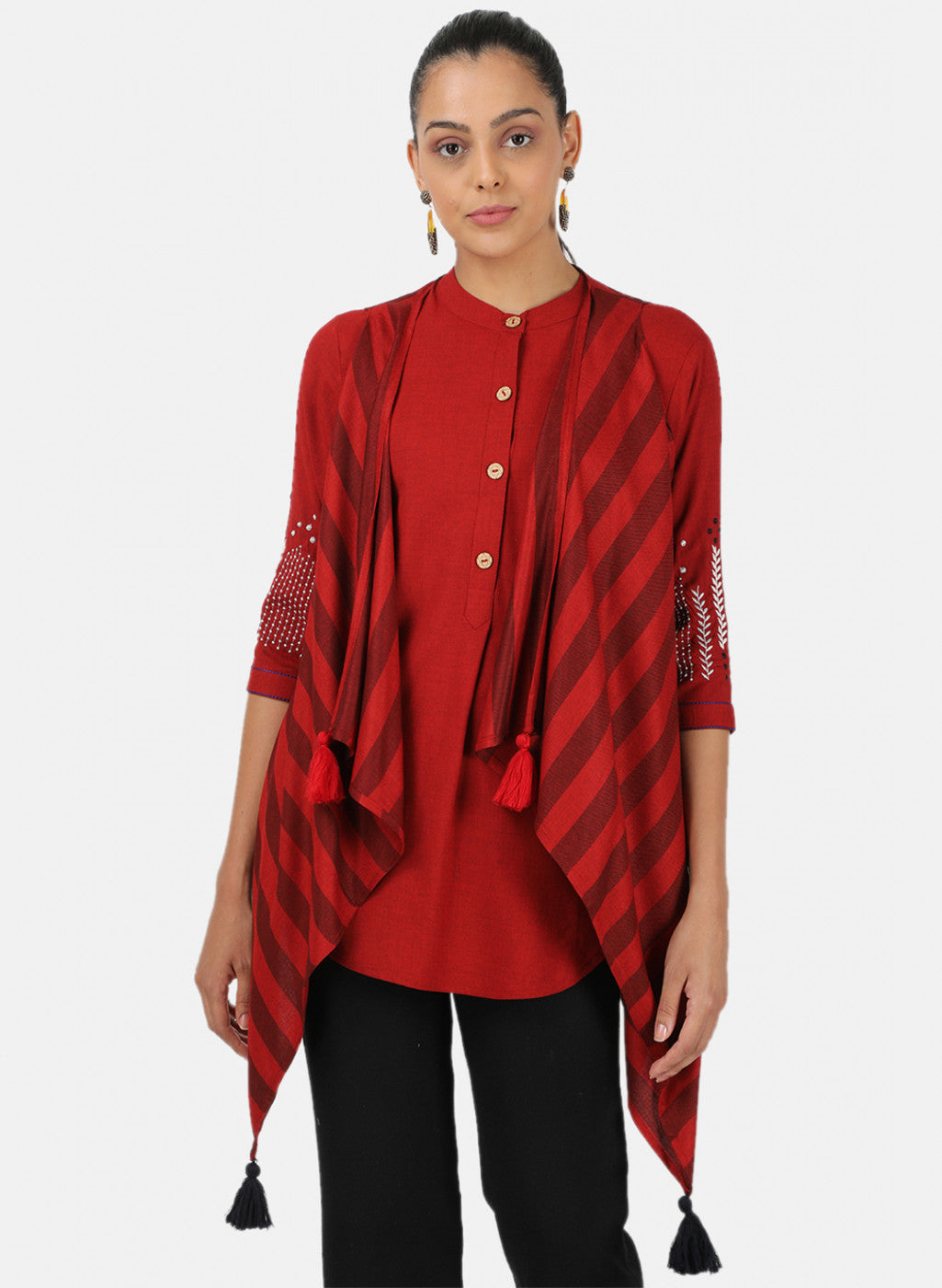 Womens Red Printed Shrug