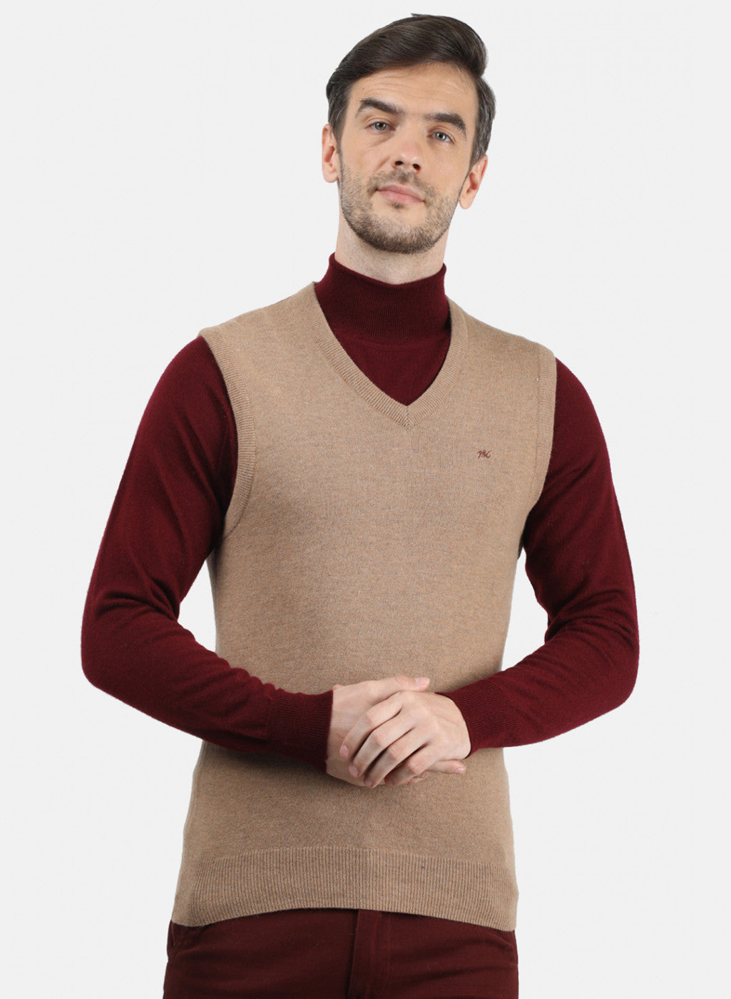 Men Beige Solid Sweater