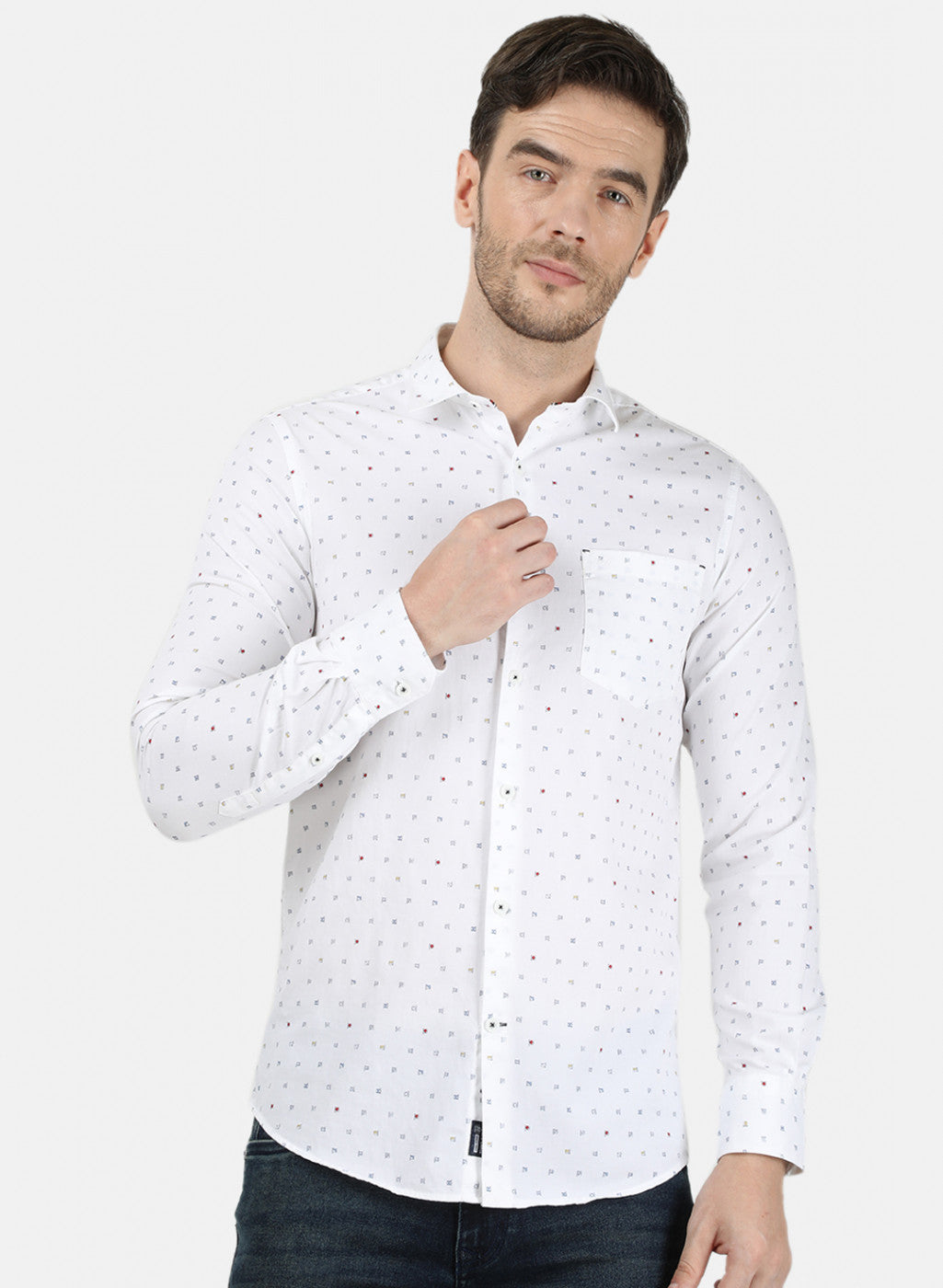 Mens White Printed Shirt