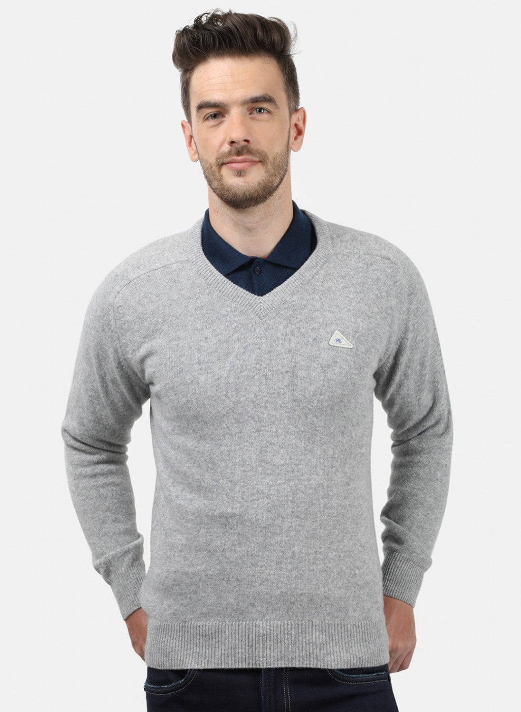 Men Grey Solid Pullover