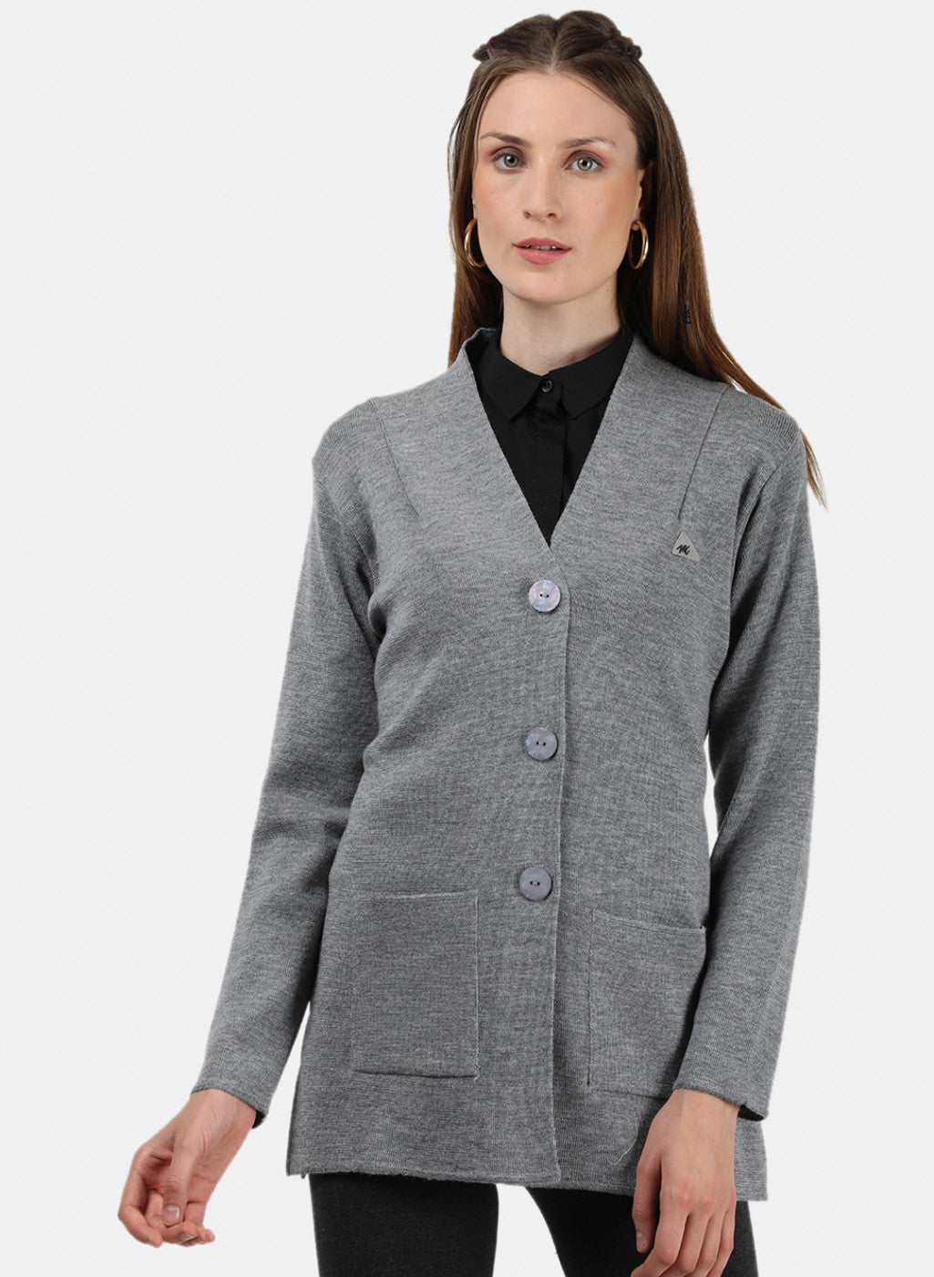 Women Grey Solid Cardigan