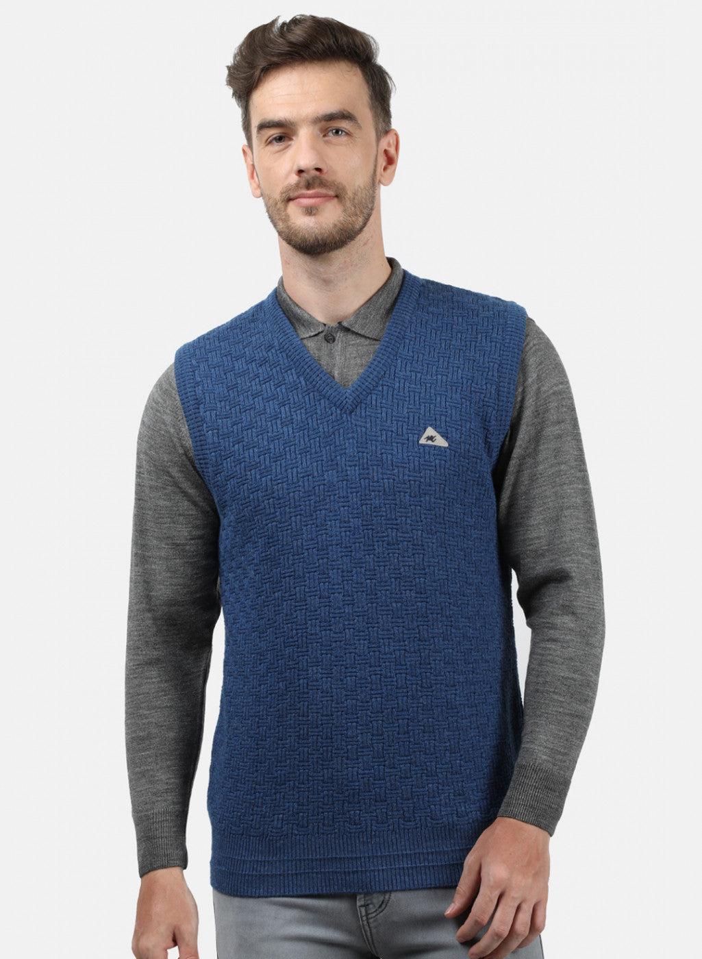 Men Blue Self Sweater