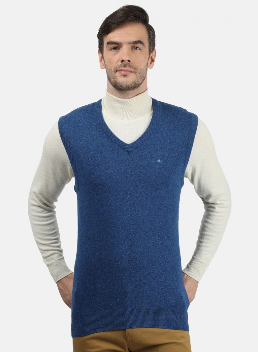 Men Blue Solid Sweater