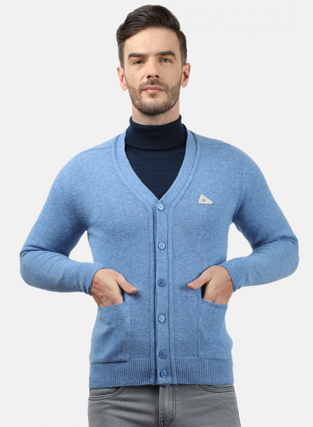 Men Blue Solid Cardigan