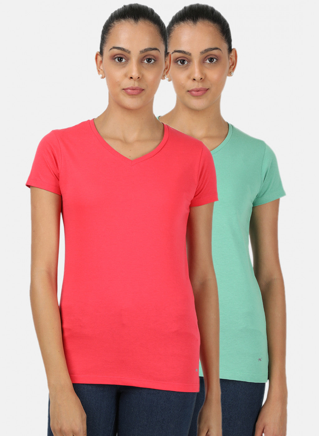 Womens Pink & Light Green Plain Top 2Pc Set