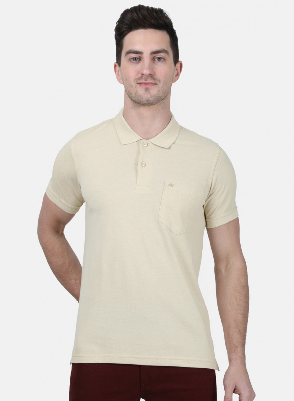 Mens Beige Plain T-Shirt