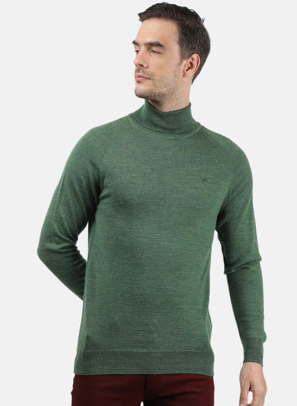 Men Green Melange Solid Pullover