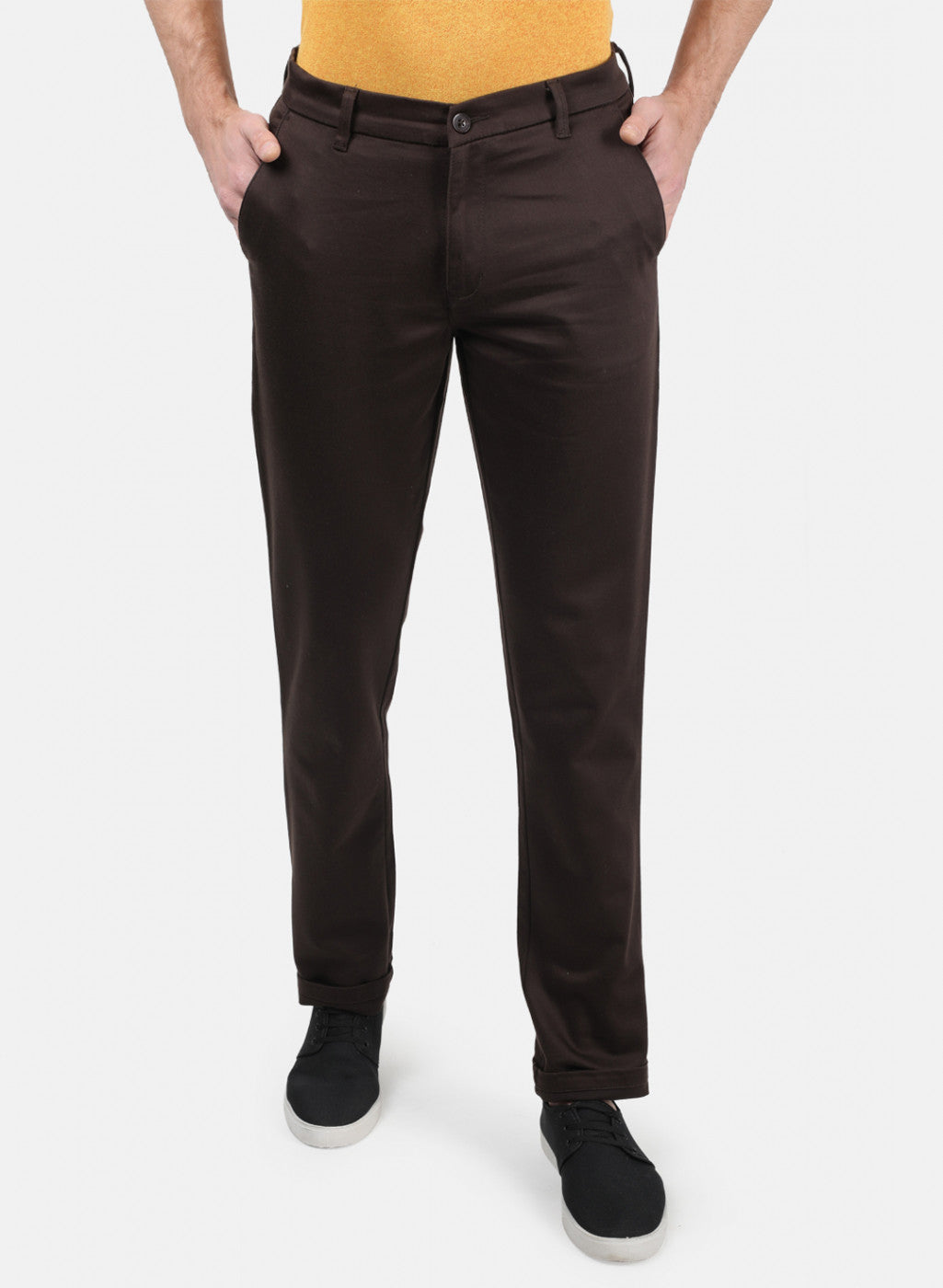 Men Brown Plain Trousers