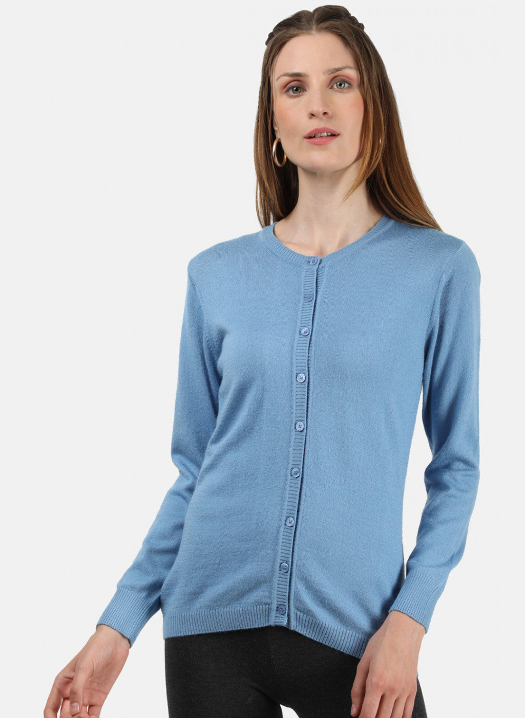 Women Sky Blue Solid Cardigan