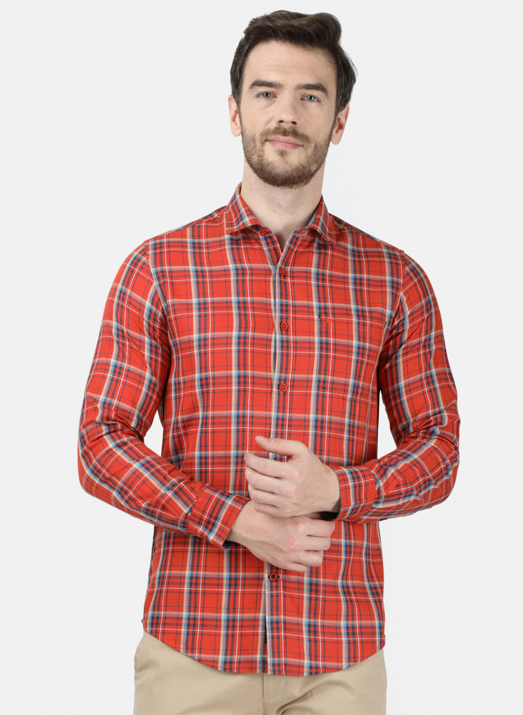 Mens Orange Check Shirt