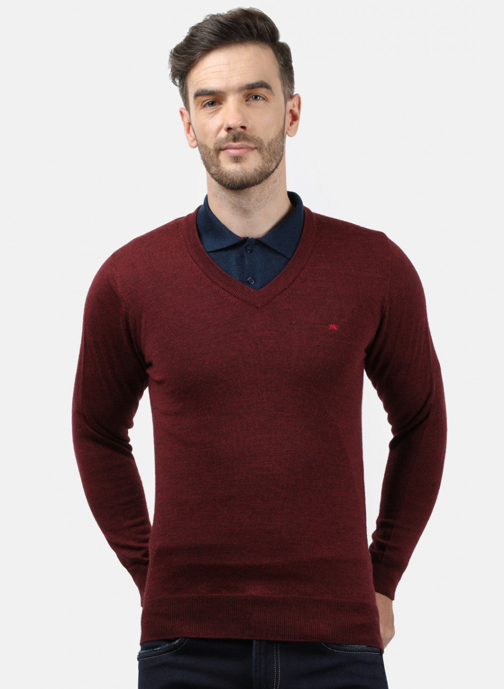 Men Maroon Solid Pullover