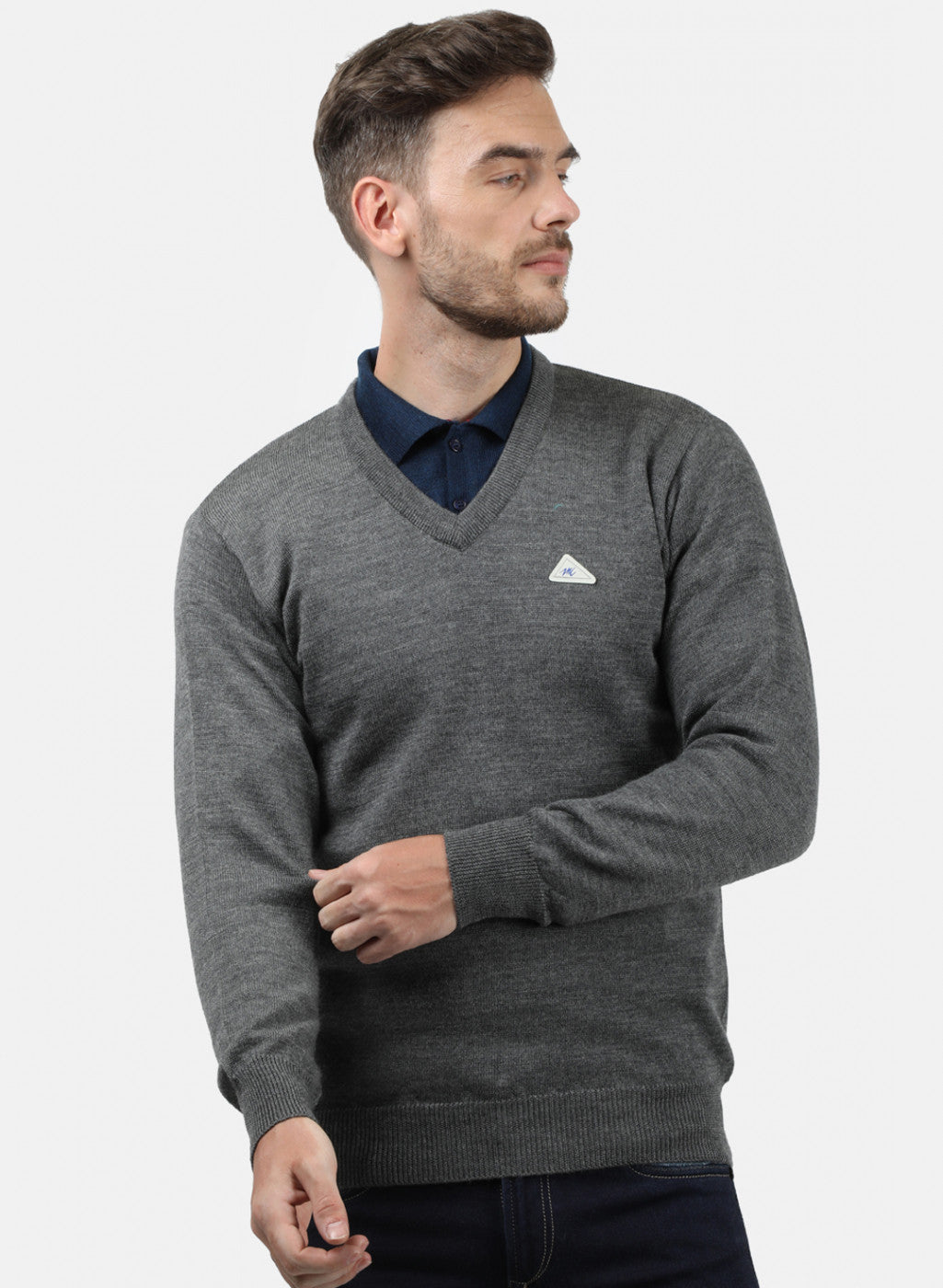 Men Grey Solid Pullover