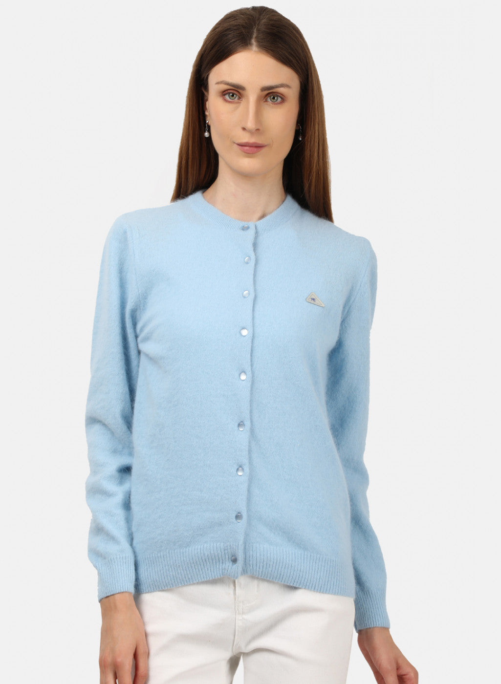 Women Sky Blue Solid Cardigan